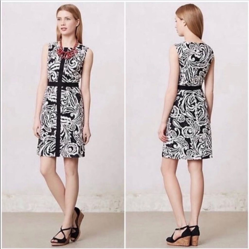 Anthropologie Tabitha Eyelet Black and White Paisley Cocktail Dress Size 6